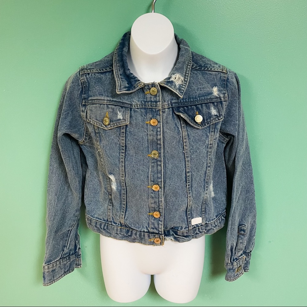 7 For All Mankind Girls Vintage Wash Distressed Denim Jacket Size XL 14 - Picture 2 of 9